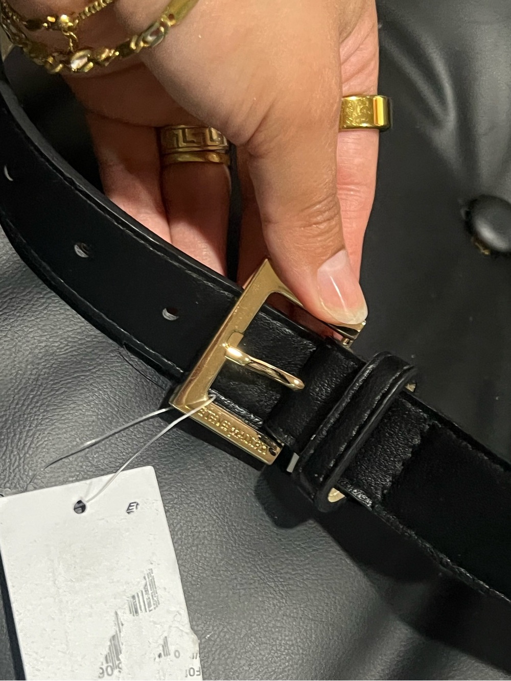 Steve Madden Black Leather Belt with Gold-Tone Buckle